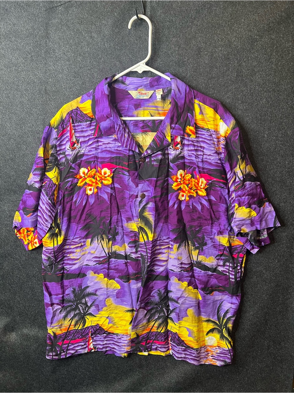 VTG Hawaii Hangover Purple Tropical Palm Trees Button-Down Shirt Men’s Size XL